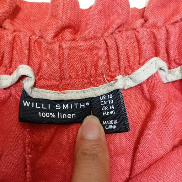 Willi Smith Shorts 100% Linen Womens Red Pockets Elastic Waist Tie Belt Size 10 - Picture 2 of 8